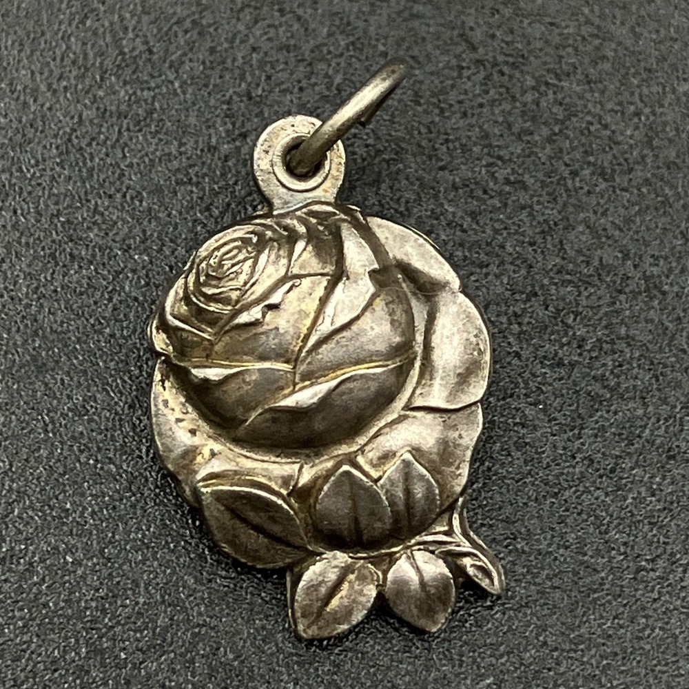 Vintage Miraculous Medal Slider Pendant Rose Virgin Mary Silver Tone Religious